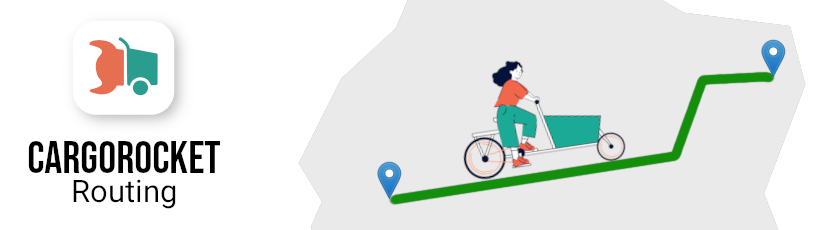 Header Image mit CargoRocket Logo und Frau auf Lastenrad auf Route